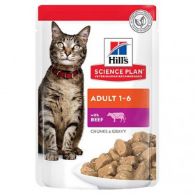 Hills Science Plan™ Feline Adult Beef - Паучове с говеждо, малки късчета в сос Грейви, 12 х 85гр
